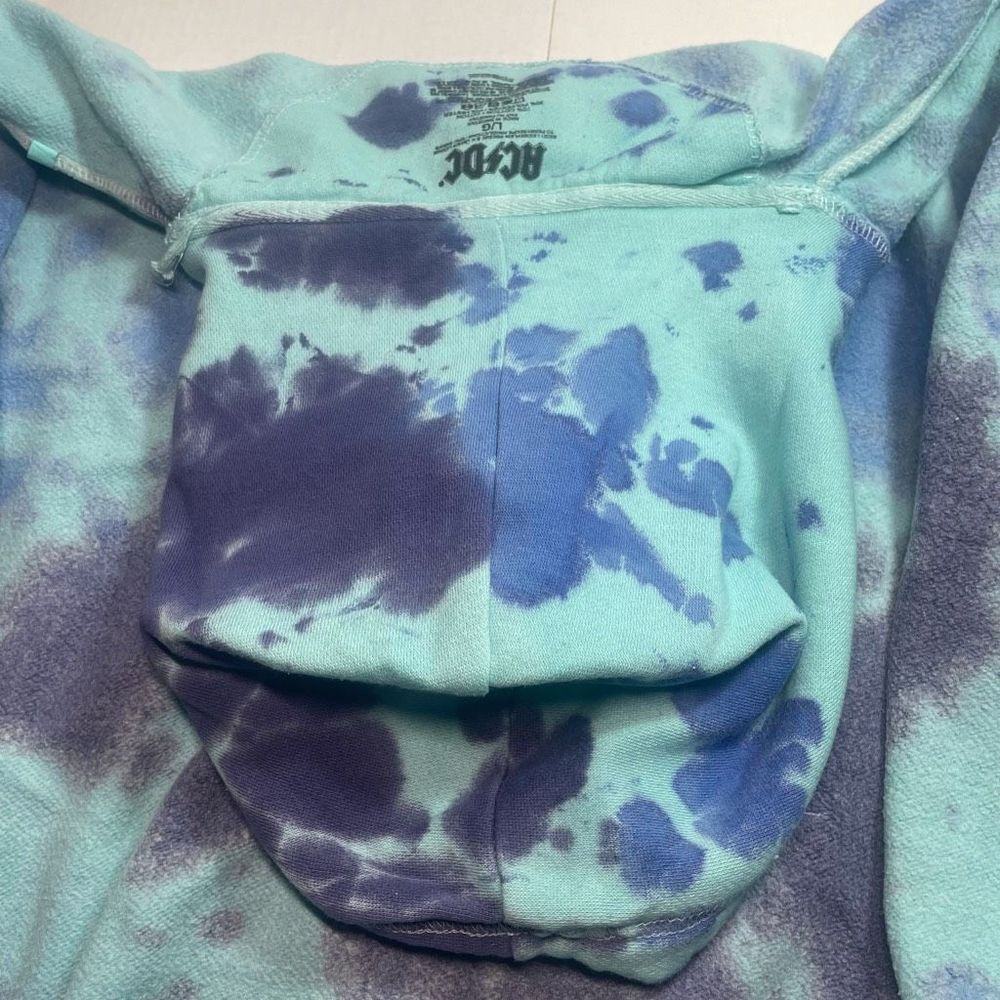 BNWT ACDC FOR THOSE ABOUT TO ROCK UK TOUR 1982 TIE DYE HOODIE MENS/UNISEX L/XL - Picture 9 of 16